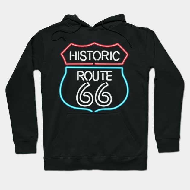 Historic Route 66 Vintage Retro Style Neon Sign Hoodie by Xeire